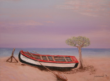 Drawing titled "L'arbre et la barque" by Etienne Guérinaud, Original Artwork, Pastel Mounted on Cardboard