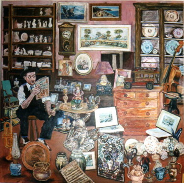 Painting titled "Chez l'Ami Brocante…" by Etienne Saint-Michel, Original Artwork, Acrylic Mounted on Wood Stretcher frame