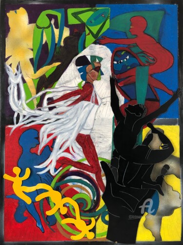 Картина под названием "Composition IV" - Étienne Dupé, Подлинное произведение искусства, Акрил Установлен на Деревянная рама…