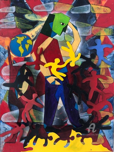 Картина под названием "Composition V" - Étienne Dupé, Подлинное произведение искусства, Масло Установлен на Деревянная рама…