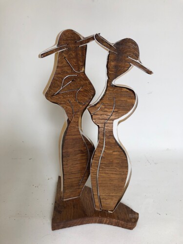 Sculptuur getiteld "Couple aux chapeaux" door Étienne Dupé, Origineel Kunstwerk, Aluminium