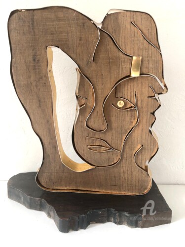 Escultura intitulada "La tête dans le pied" por Étienne Dupé, Obras de arte originais, Alumínio