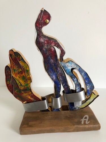 Sculpture titled "La main" by Étienne Dupé, Original Artwork, Aluminium