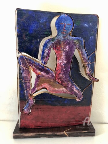 Sculpture titled "Homme assis" by Étienne Dupé, Original Artwork, Aluminium