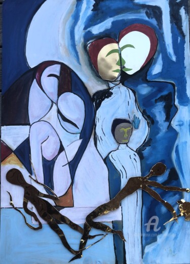 Painting titled "famille" by Étienne Dupé, Original Artwork, Oil