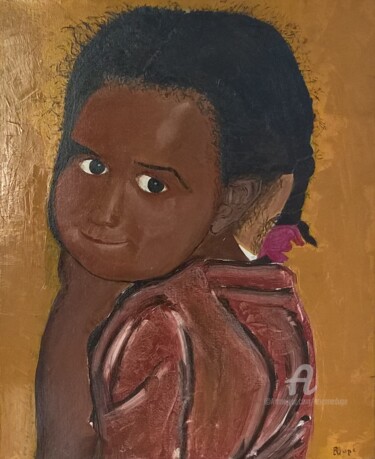 Pintura intitulada "petite africaine" por Étienne Dupé, Obras de arte originais, Óleo