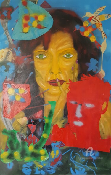 Peinture intitulée "MAEVE au masque rou…" par Étienne Dupé, Œuvre d'art originale, Acrylique