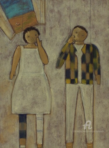 Painting titled "PetitesMarionnettes…" by Etolessence, Original Artwork, Pastel