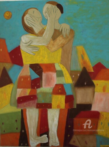 Картина под названием "Danse sur les toits…" - Etolessence, Подлинное произведение искусства, Пастель