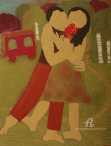 Peinture intitulée "Danse à la roulotte…" par Etolessence, Œuvre d'art originale, Pastel