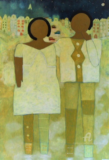 Painting titled "PetitesMarionnettes…" by Etolessence, Original Artwork, Pastel
