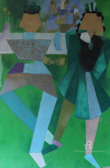 Malerei mit dem Titel "Petits amoureux cub…" von Etolessence, Original-Kunstwerk, Pastell