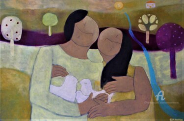 Peinture intitulée "Petits Amoureux Rêv…" par Etolessence, Œuvre d'art originale, Pastel