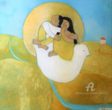 Painting titled "Petits Amoureux Rêv…" by Etolessence, Original Artwork, Pastel