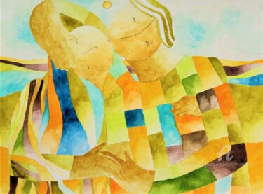 Peinture intitulée "Petits Amoureux Rêv…" par Etolessence, Œuvre d'art originale, Aquarelle