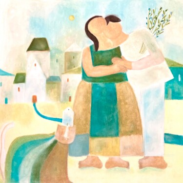 Peinture intitulée "Petits Amoureux Rêv…" par Etolessence, Œuvre d'art originale, Pastel Monté sur Châssis en bois