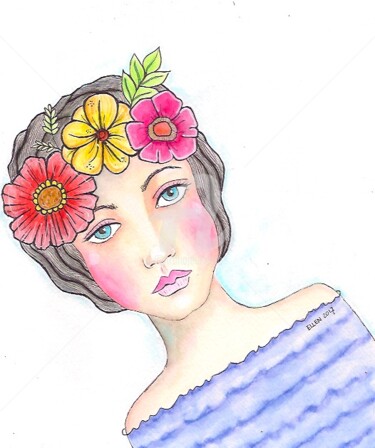 Malerei mit dem Titel "flower-girl" von Ellen Hendrikx, Original-Kunstwerk