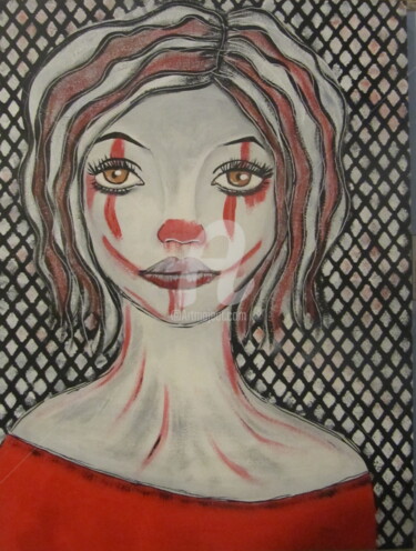 Schilderij getiteld "clown lady" door Ellen Hendrikx, Origineel Kunstwerk, Acryl