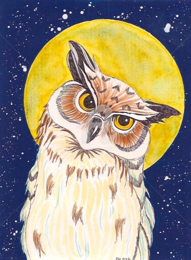 「owl」というタイトルの絵画 Ellen Hendrikxによって, オリジナルのアートワーク, 水彩画