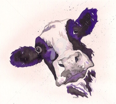 Pintura intitulada "cow" por Ellen Hendrikx, Obras de arte originais, Aquarela