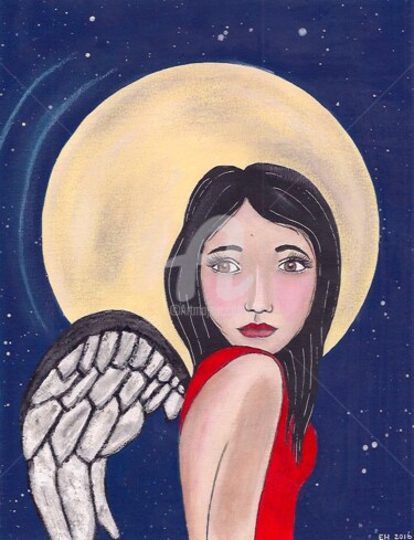 Painting titled "Angel of the Moon" by Ellen Hendrikx, Original Artwork, Acrylic