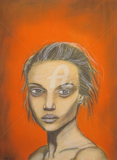 Drawing titled "simone" by Ellen Hendrikx, Original Artwork, Chalk