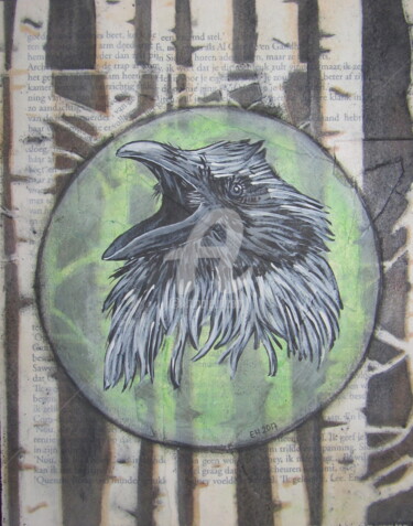 Pintura titulada "Croaking raven" por Ellen Hendrikx, Obra de arte original, Acrílico