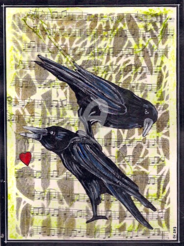 Schilderij getiteld "raven-love.jpeg" door Ellen Hendrikx, Origineel Kunstwerk, Acryl