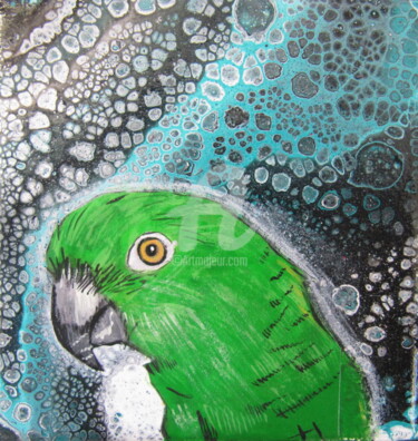 Schilderij getiteld "green parrot" door Ellen Hendrikx, Origineel Kunstwerk, Acryl