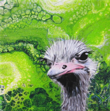 Painting titled "ostrich" by Ellen Hendrikx, Original Artwork, Acrylic