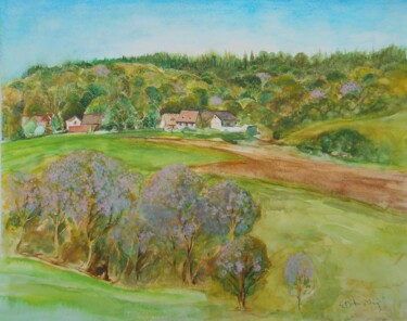 Painting titled "Un village en Norma…" by Etsuko Migii, Original Artwork, Watercolor