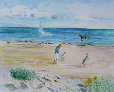 Painting titled "à la plage en Norma…" by Etsuko Migii, Original Artwork, Watercolor