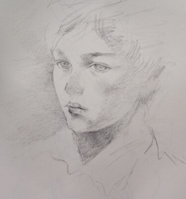 Drawing titled "Un jeune garçon" by Etsuko Migii, Original Artwork, Pencil