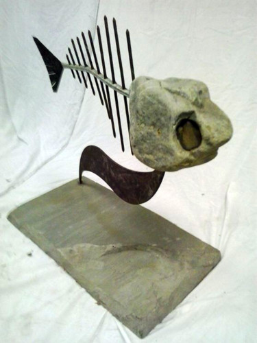 Sculpture titled "BLACK BASS" by Ettore Sassi, Original Artwork, Metals