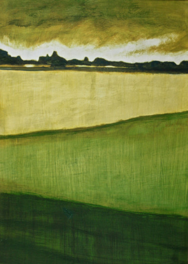 Painting titled "PAESAGGIO VERDE" by Ettore Sassi, Original Artwork, Acrylic Mounted on Cardboard
