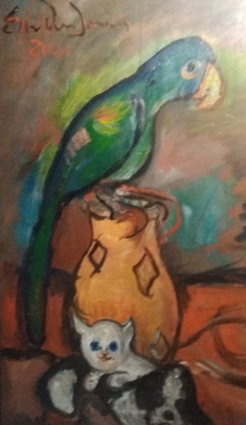 Malerei mit dem Titel "Il grande pappagall…" von Ettore Andonaia, Original-Kunstwerk, Öl