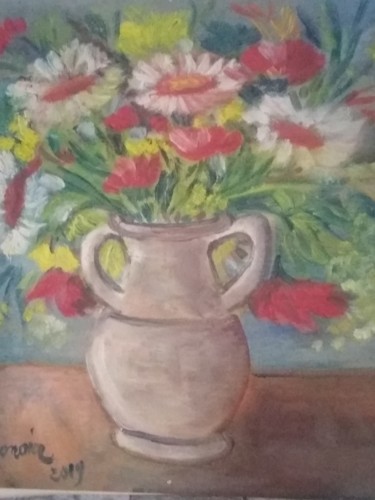 Pittura intitolato "Vaso con fiori vari…" da Ettore Andonaia, Opera d'arte originale, Olio