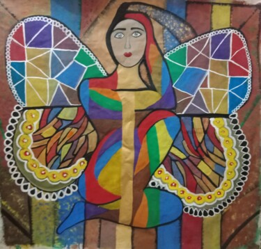 Peinture intitulée "Femme pensive" par Ettour Hasna, Œuvre d'art originale, Acrylique