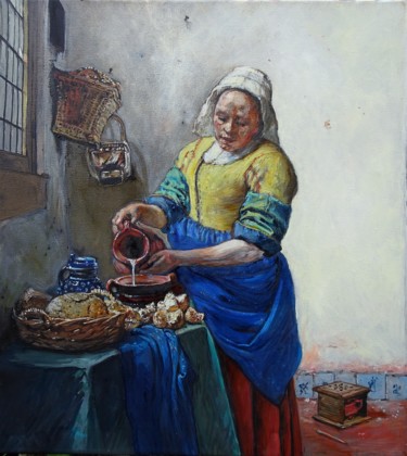 Peinture intitulée "merci Vermeer 2. La…" par Etzi, Œuvre d'art originale, Huile