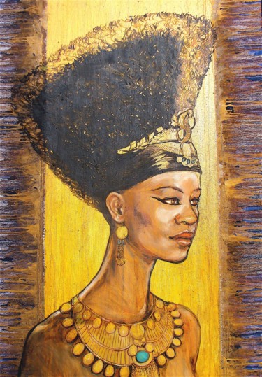 Ζωγραφική με τίτλο "Néfertiti" από Etzi, Αυθεντικά έργα τέχνης, Λάδι