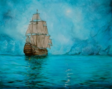 Картина под названием "au port de la lune" - Etzi, Подлинное произведение искусства, Масло
