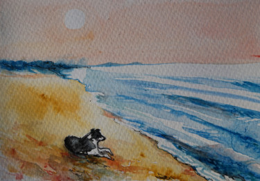 Painting titled "lever de soleil sur…" by Etzi, Original Artwork, Watercolor