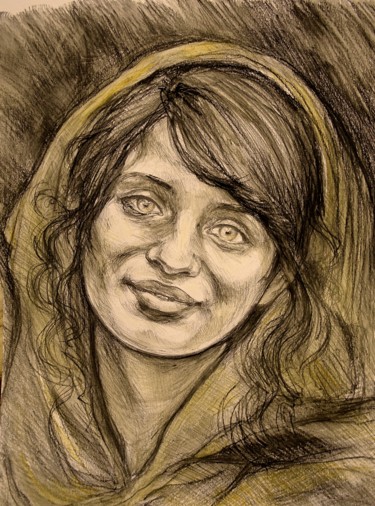 Drawing titled "jeune kurde" by Etzi, Original Artwork, Charcoal