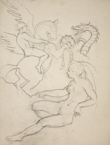 Drawing titled "Persée et Andromède" by Etzi, Original Artwork, Pencil