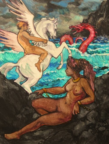 Peinture intitulée "Andromède délivrée…" par Etzi, Œuvre d'art originale, Huile
