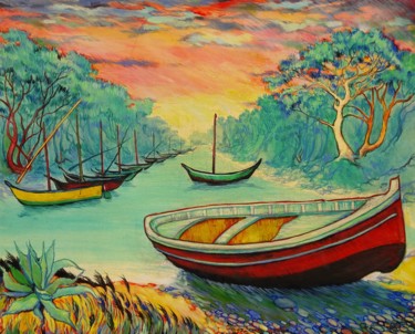 Painting titled "Port Miou au bout d…" by Etzi, Original Artwork, Oil