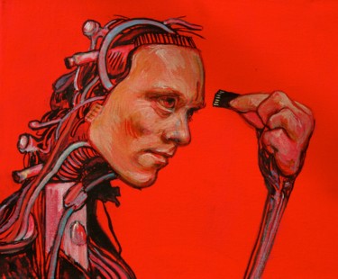 Картина под названием "tous des cyborg ? n…" - Etzi, Подлинное произведение искусства, Масло
