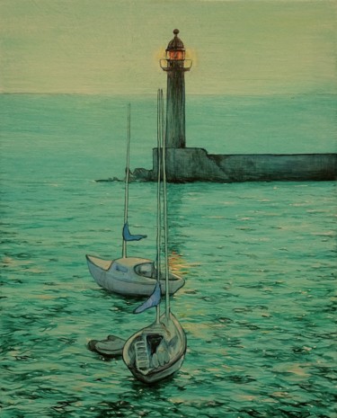 Painting titled "port de Bastia" by Etzi, Original Artwork, Oil