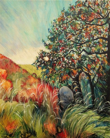 Painting titled "coucher de soleil a…" by Etzi, Original Artwork, Oil