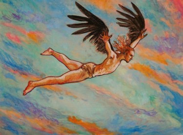 Pintura intitulada "le vol d'Icare" por Etzi, Obras de arte originais, Óleo
